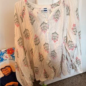 Old Navy Cream Peasant Blouse with Pink & Green Floral Print